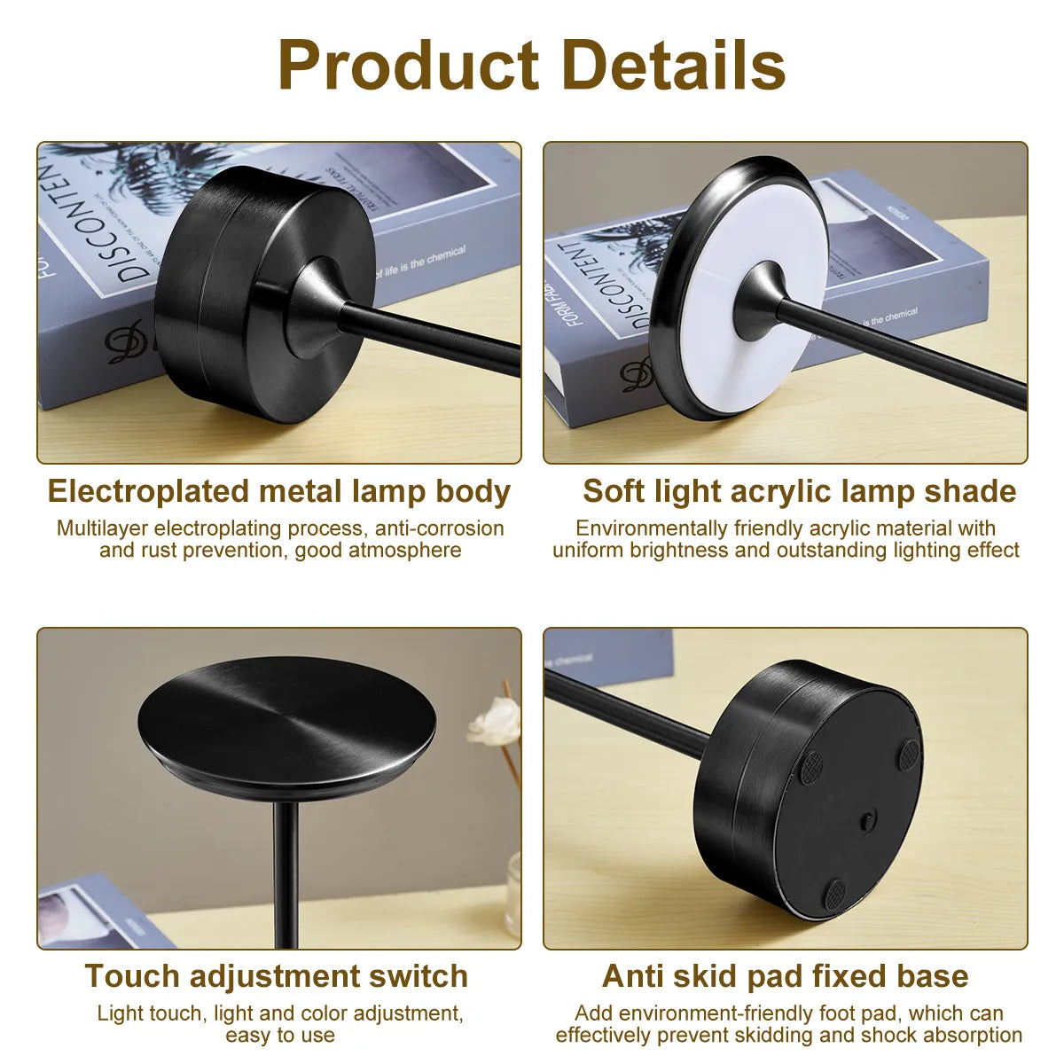 SkandiShop Wireless Table Lamp Touch Sensor Rechargeable